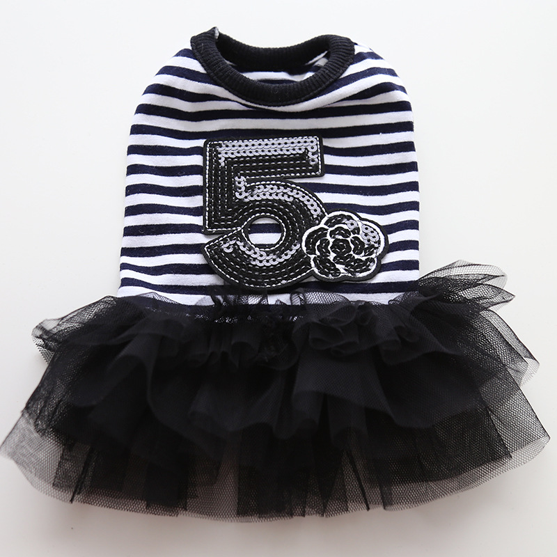 Pet Costume Dress Nautical Striped Top with Tulle Skirt for Dogs And Cats